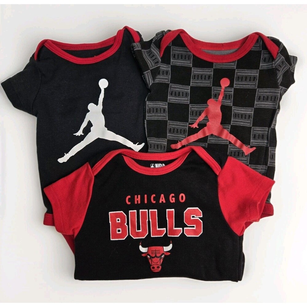 Nike Jordan Baby Bodysuit 3-Pack 6M Chicago Bulls NBA Jumpman Red Black